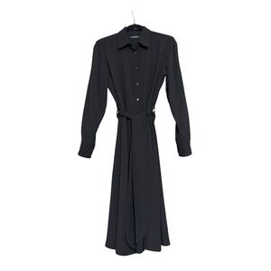 Lauren Ralph Lauren Long Sleeve Shirt Dress Women 8 Black Belted Midi Classic